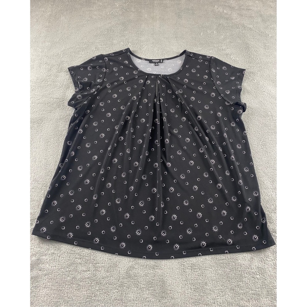 Premise Studio Woman Black White Dot Pleated Keyhole Blouse Plus Size 1X